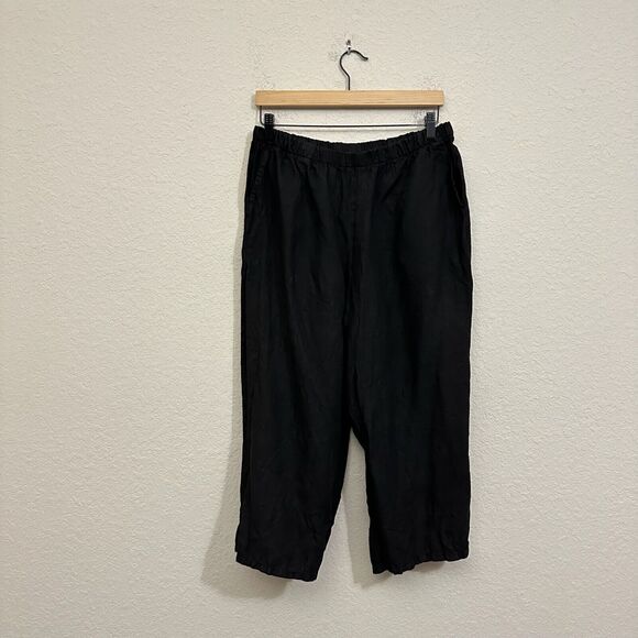 MATCH POINT Linen Basic Pull-On Capri Pants in Black #LP20 Lagenlook - Picture 1 of 12